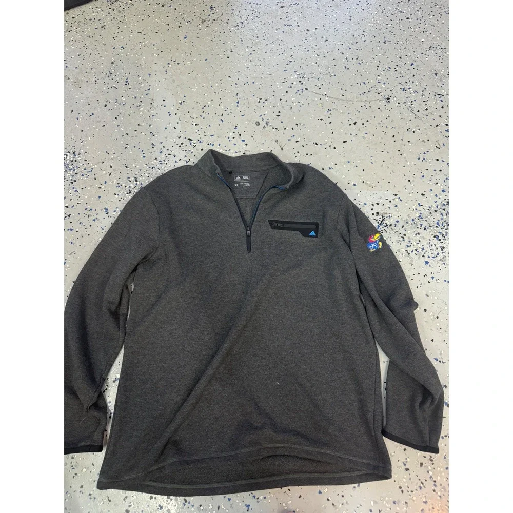Adidas Pullover Kansas Jayhawks 1/4 Zip‎ Long Sleeve Gray XL